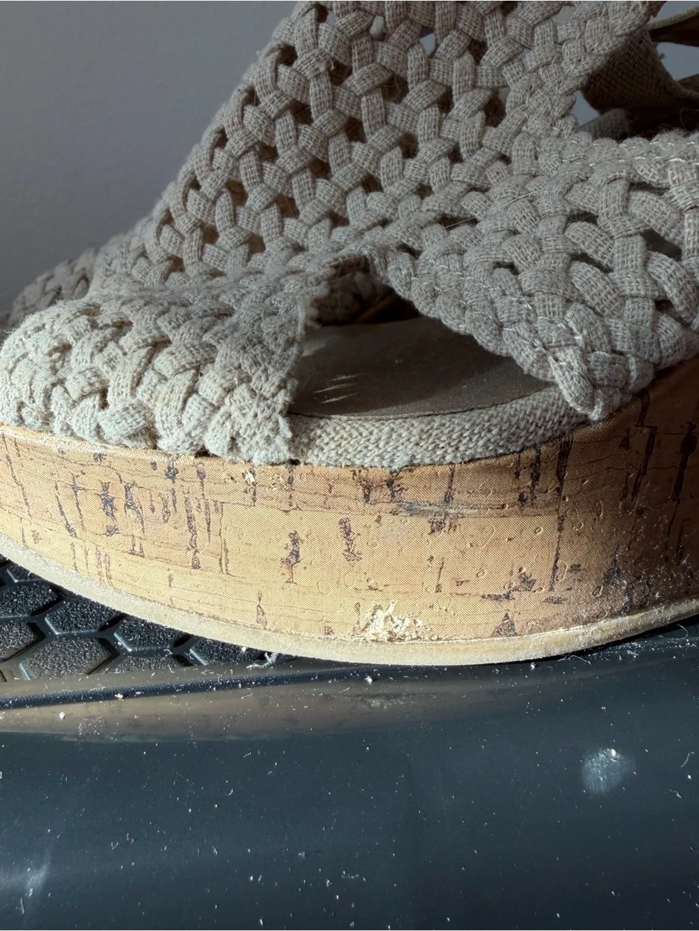 Beige Crochet Slip-On Sandals, Wedges
